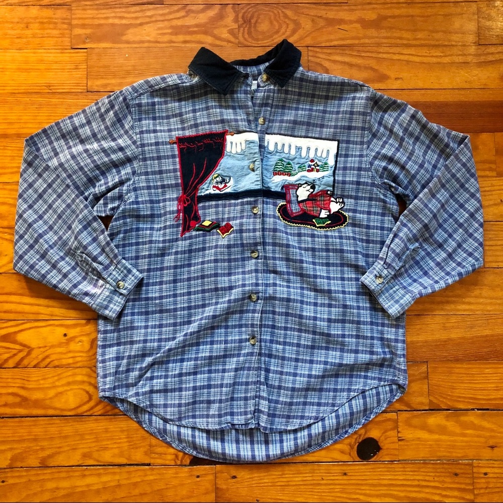 Vintage Eclectic Grandpa / Ugly Sweater Party Plaid Christmas Button Down